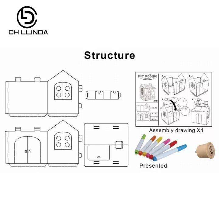 kidfb-บ้านกระดาษระบายสี-diy-ขนาดใหญ่-แถมสี6แท่ง-บ้านกระดาษวาดได้-เด็กๆเข้าอยู่ได้-ประตู-หน้าเปิดปิดได้