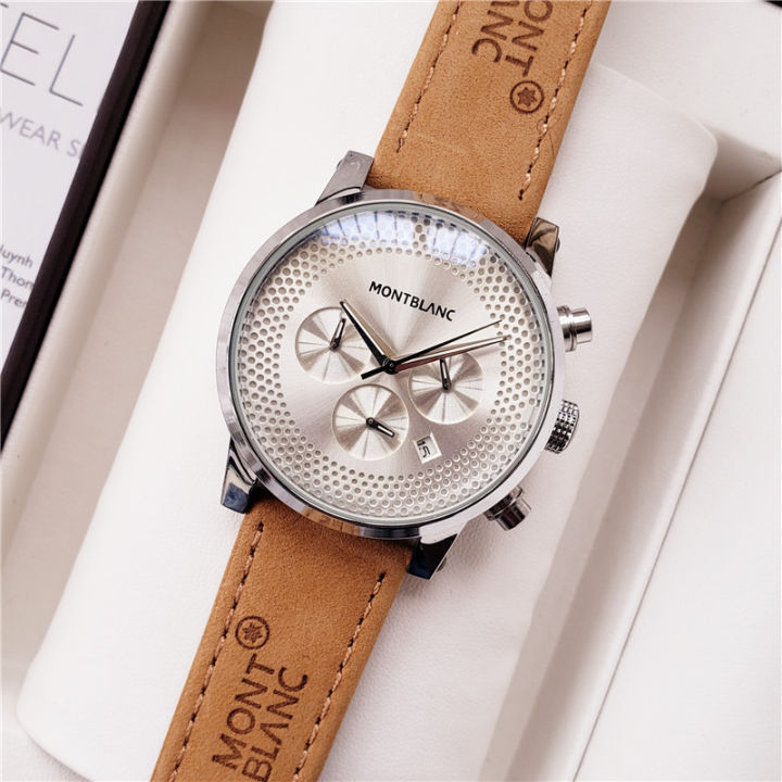 Original NO.1Montblan นาฬิกาแฟชั่นของผู้ชายกีฬากรอบสแตนเลสสตีลสายหนังนาฬิกาควอตซ์นาฬิกาข้อมือธุรกิจ