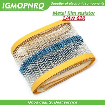 100pcs Metal film resistor Five color ring Weaving 1/4W 0.25W 1% 62R 62 ohm 62ohm