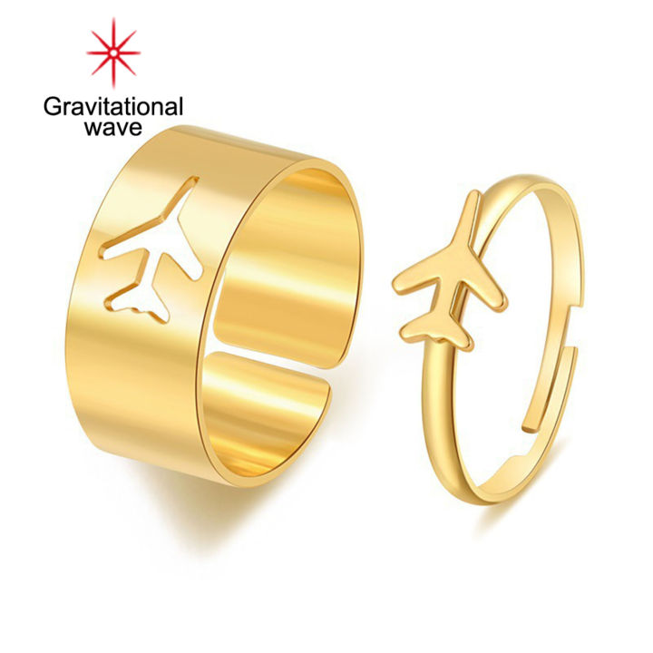 แหวนนิ้ว2ชิ้นลายคลื่นแรงโน้มถ่วงแหวนผีเสื้อแนววินเทจสำหรับผู้ชายและผู้หญิงสำหรับงานแต่งงาน