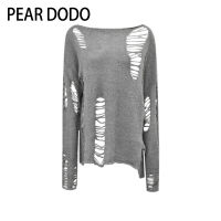 PEAR DODO เสื้อแขนยาวถักกลวงสำหรับผู้หญิงเสื้อบางสไตล์เกาหลี