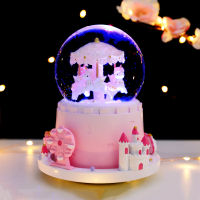 Pink Carousel Castle Extra Large Rotating Automatic Snow Light Crystal Ball Music Box Birthday Gift