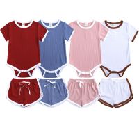 Essentials Baby Girls Boys Clothes Sets Ribbed Colid 2 Pieces Romper+Shorts Set Outfits Cotton Short Sleeve Bodysuit For Newborn  by Hs2023