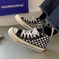 COD DSFGERERERER High-Top Canvas Shoes Women 2022 Summer New Style Korean Version All-Match Black White Checked Casual