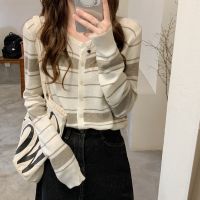 [COD] Knitwear women autumn new chic long-sleeved knitted cardigan striped sweater coat