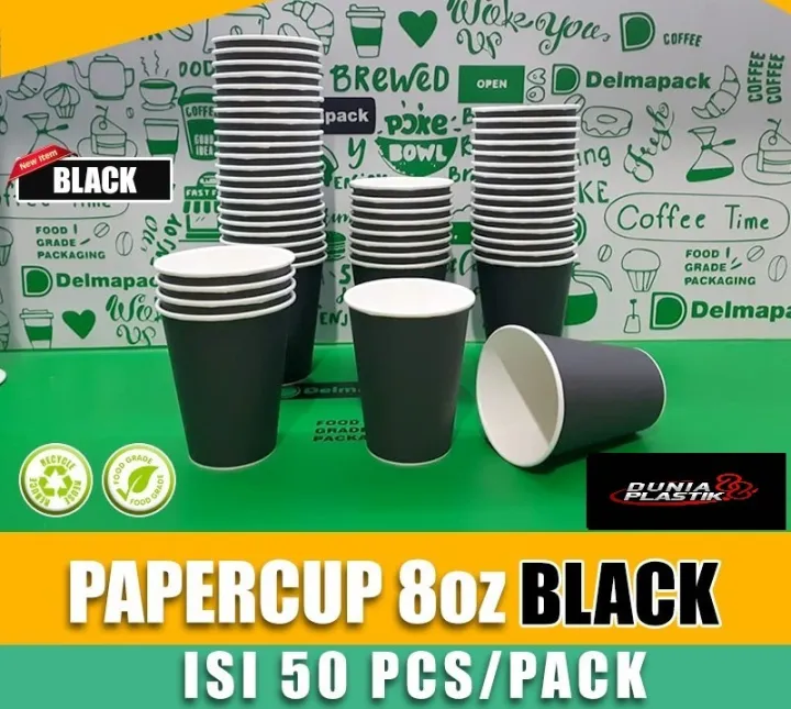 Paper Cup Hitam 8oz / Gelas Kertas Full Black 8oz - Hitam | Lazada ...