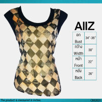 USED AIIZ - Sheer Brown Argyle Chess Top | เสื้อแขนสั้นสีน้ำตาล สีดำ ลายตาราง เสื้อแขนกุด เสื้อซีทรู ทรงใหญ่ ทำงาน ซีทรู แท้ มือสอง