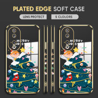 Diorcase For Honor 90 5G,90 Lite 5G ฟรีสายคล้อง + เคสโทรศัพท์ต้นการ์ตูนคริสต์มาสลายขอบสี่เหลี่ยมชุบเคสโทรศัพท์นิ่มสุดหรู