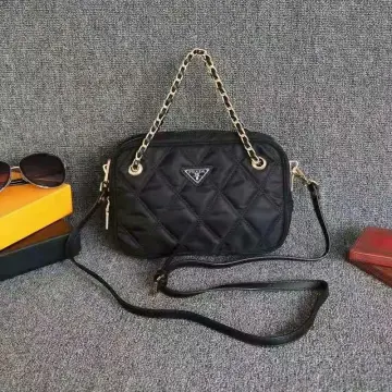 Prada Re-Edtion Nylon Quilted Black Triangle Logo Crossbody Bag 1BH910 