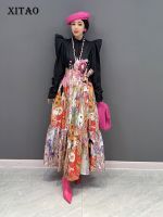 XITAO Dress Fashion Vintage Print Patchwork Full Sleeve Dress