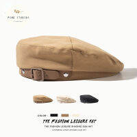 PING STUDIS- beret ผู้หญิง เข็มขัด สีน้ำตาล ย้อนยุค หมวก แฟชั่นเกาหลี สีกากี ins