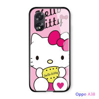 เคสใส่โทรศัพท์สำหรับ OPPO A18 A38การ์ตูนสำหรับเด็กผู้หญิง Kity เคสแมว KT ปลอกฝาหลังกระจกนิรภัยมันวาวแมว