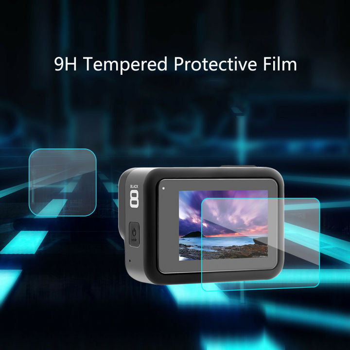 กระจกนิรภัยป้องกันหน้าจอสำหรับ-gopro-hero-8ฟิล์มป้องกันป้องกันเลนส์สีดำสำหรับ-gopro8-go-pro-8อุปกรณ์เสริมกล้อง