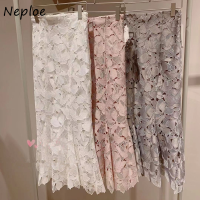 Neploe 2022 Autumn Winter New Women Jupes Japanese Fresh Elegant Mujer Faldas High Waist Embroidery Lace Hollow Slim Skirts