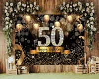 Custom Gold Black Theme Adult Birthday Party Banner Backdrops For Photo Studio Balloons Glitter Bokeh Dots Man Woman Backgrounds