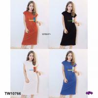 P10766 เดรสทรงตรงแขนกุด อกสกรีนลาย Sleeveless straight dress with screen print