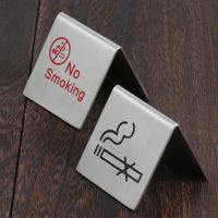 Brushed Stainless Steel No Smoking Sign Double Sided Table Top Tent Compliance Signs for Buffet