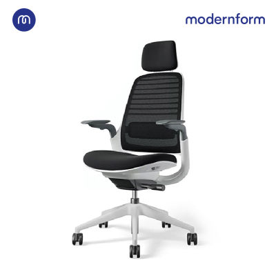 Modernform เก้าอี้ Steelcase ergonomic รุ่น Series1 พนักพิงสูงเฟรมสีขาว เบาะสีดำ พนักพิงสีดำ เก้าอี้เพื่อสุขภาพ เก้าอี้สำนักงาน เก้าอี้ทำงาน เก้าอี้แก้ปวดหลัง มีอุปกรณ์รองรับเอวปรับได้