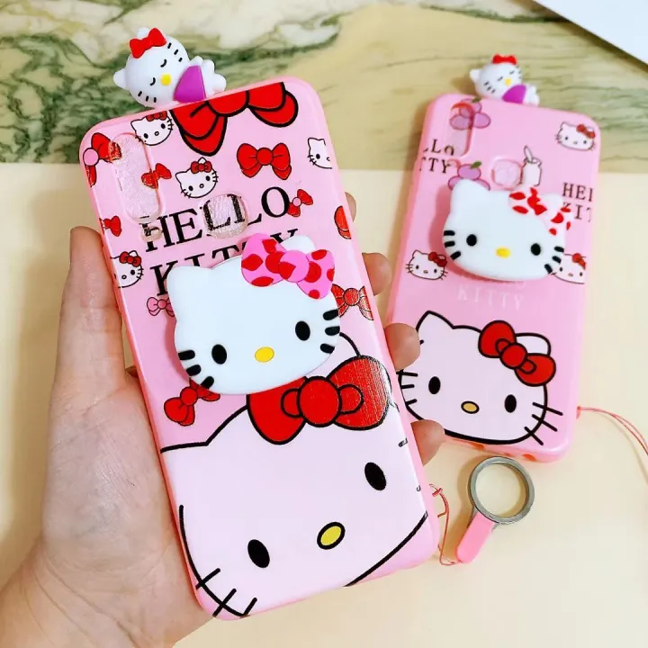 Cute Cartoon Hello Kitty Holder Stand Lanyard Soft Silicone TPU Phone Case For Vivo Y12s Y20 Cute Cartoon Hello Kitty Holder Stand Lanyard Soft Silicone TPU Phone Case For Vivo Y12s Y20