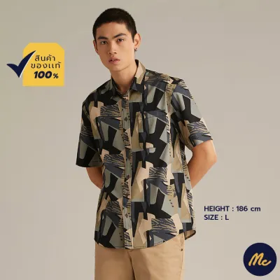 Mc Jeans เสื้อเชิ้ตแขนสั้น ผู้ชาย สีเขียว พิมพ์ลาย MSSZ191