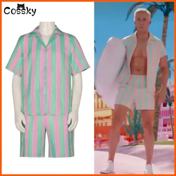 Barbie Movie Beach Men's Ken Costume Shirt and shorts Adult pink aqua  striped