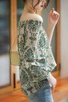 [COD] One-Word Collar Crepe Chine Printed Loose MLSY90135