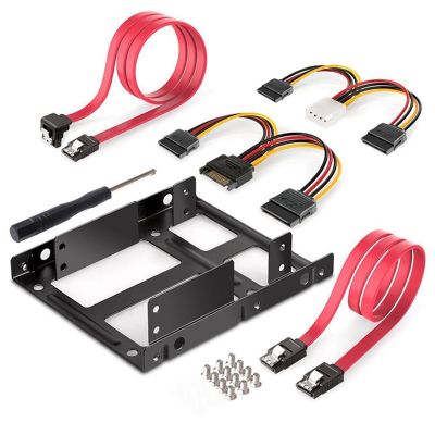 2 Bay 2.5 to 3.5 Inch External HDD SSD Metal Mounting Kit Hard Drive Adapter Bracket with SATA Data Power Cables &amp;Screws