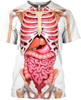 Male Skeleton Internal Organs 3D Print T-Shirts Men Round Neck Short Sleev T-Shirt Anime Funny T Shirt