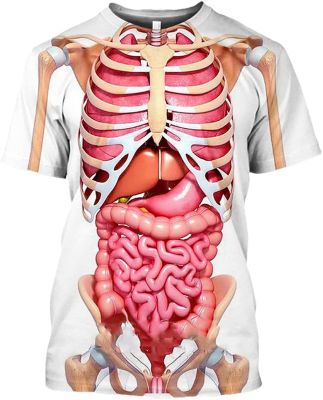 Male Skeleton Internal Organs 3D Print T-Shirts Men Round Neck Short Sleev T-Shirt Anime Funny T Shirt