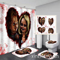 Horror Movie Chucky 3D Printing Waterproof Bathroom Shower Curtain Toilet Cover Mat Non-Slip Floor Mat Rug (134Pcs) W07