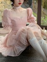 【YF】 Korean Women Elegant Pink Ruffle Fairy Dress 2023 Summer French Vintage Princess Party Midi Dresses Female Short Sleeve Clothes