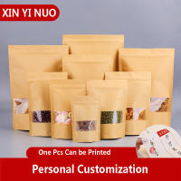 50PcsLot Craft Paper Zip Lock Bag With Window Gift Tea Packaging Food Stand Up Pouches Zipper Kraft Personal Custom