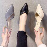 HOT★ผู้หญิง Rivets รองเท้าแตะฤดูร้อนสไลด์รองเท้าบูทหุ้มข้อ Flats Glitter Ephemeral สีดำสีขาวรองเท้าใส่นอกบ้านโปรโมชั่น