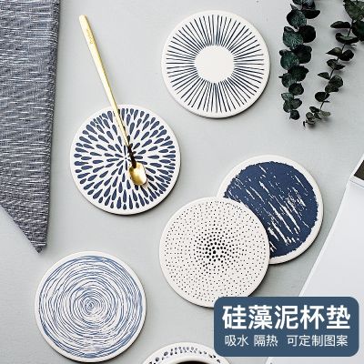 【CC】▣¤  Hot Sale Diatomite Absorbent Coaster Drink Cup To Placemats Round Table Holder