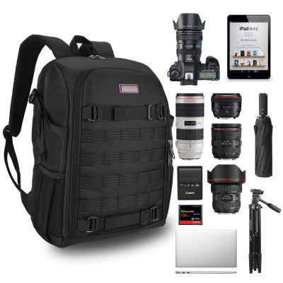 กระเป๋ากล้องยุทธวิธีความจุขนาดใหญ่กระเป๋าเป้สะพายหลัง DSLR ถ่ายภาพกระเป๋าสะพายไหล่กระเป๋า Casing Foto กันน้ำสำหรับ Canon Nikon Sony Pentax