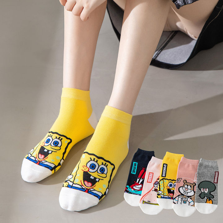 5 Pairs/Lot SpongeBob Animation Women Ankle Socks Cartoon Cotton Short Socks  Fashion Novelty Animals Funny Female Low Top Socks | Lazada