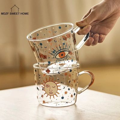 【High-end cups】 MDZF SWEETHOME 500มิลลิลิตรขนาดความคิดสร้างสรรค์แก้วแก้วอาหารเช้านมถ้วยกาแฟครัวเรือนคู่ถ้วยน้ำอาทิตย์ตาแบบ Drinkware