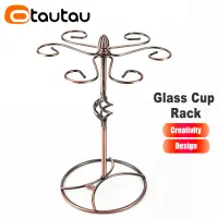 Goblet Holder Wine Glass Cup Rack Standing with 6 Hooks Stainless Steel Hanging Drinking Glasses Bar Storage