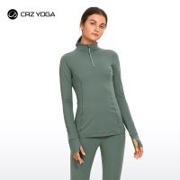 CRZ YOGA Womens Brushed Long Sleeve Shirts Half-Zip Pullover Workout Running Shirt Athletic Top with Thumbholes