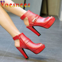 Voesnees 2021ฤดูร้อนใหม่รองเท้าแตะสีแดงส้น Peep Toe รองเท้าส้นสูง12ซม. Plus ขนาด34-43ด้านหลังที่ว่างเปล่ารองเท้าผู้หญิงรองเท้า