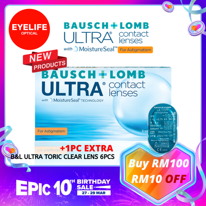 B&L Ultra Astigmatism Toric Clear Contact Lenses (6pcs/box) +1pc | Lazada