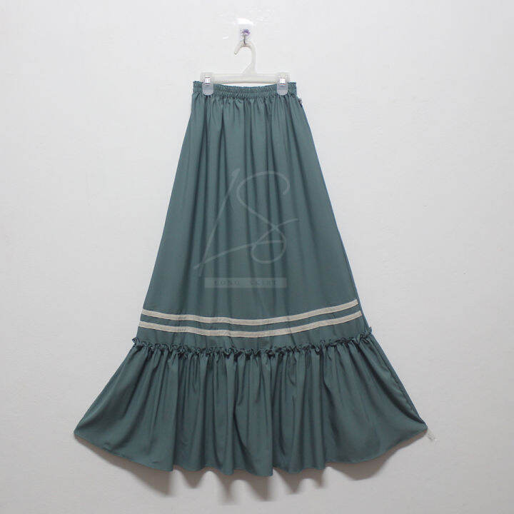 long-skirt-กระโปรงผู้หญิง-รุ่นระบายล่าง-แต่งแทบกลางรอบกระโปรง-ใส่เอวยางยืด-เอว-22-40นิ้ว-ความยาว-38นิ้ว-sk-a71