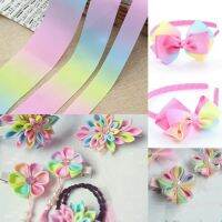 25mm 50mm Gradient Colors Satin Rainbow Thread Printed Grosgrain Ribbon Headwear Hair Bow DIY Party Decoration grosgrain ribbon Gift Wrapping  Bags