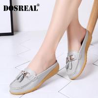 T&amp;KEDOSREAL Women Flat Shoes Leather Slip On Ballet Shoes Mother Loafers Soft Sole Flats White Shoes For Women Big Size 35-41