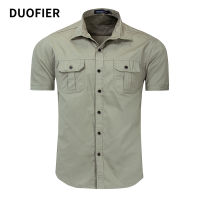 2022 Summer Mens Military Uniform Shirt Cotton Tops Casual Solid Short Sleeve Cargo Shirts Multi Pocket Male Outdoor Work Shirt