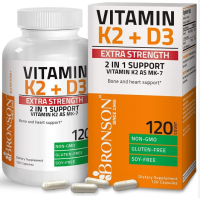 วิตามิน K2 และ D3 เกรดทางการแพทย์ Bronson Vitamin K2 (MK7) with D3 , Bone and Heart Health , 120 Capsules (No.615)