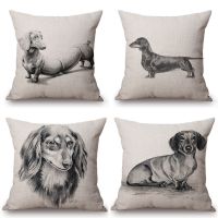 hjk❈♙  Sketch Dachshund Dog Print Suqare Pillowcase Cushion Sofa Sausage Cover