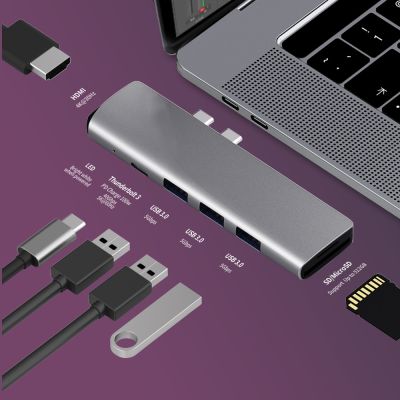 USB 3.1ประเภท-C ฮับเพื่อหัวแปลงสัญญาณ HDMI 4K Thunderbolt 3 USB C ฮับกับฮับ3.0 TF ช่องตัวอ่าน SD PD สำหรับ Macbook Pro/ Air 2018 - 2020