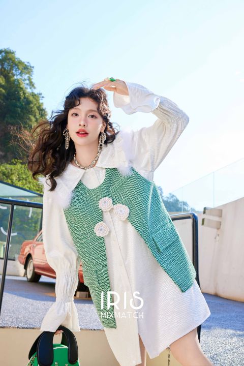 พร้อมส่ง-สินค้าลิขสิทธิ์แท้-iris-boutique-id237916-iv237917-white-cloud-dress-green-land-vest-เดรส-เสื้อกั๊ก-กดสั่งแยกกันนะคะ