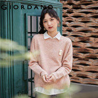 Giordano ผู้หญิง เข็มกลัดคอลูกเรือหลวมเสื้อสวมหัว Free Shipping 18352207